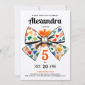 可愛モダンいオカラフルレンジ弓パーティー水色 招待状 (正面)