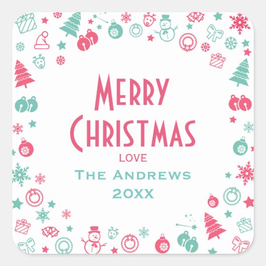 可愛モダンいカスタムクリスマスのギフトラベル スクエアシール (正面)