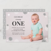 可愛モダンいカスタムベビー写真1歳の誕生日 招待状 (正面/裏面)