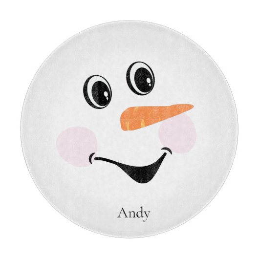 可愛モダンいカスタム雪だるま笑顔顔カットボー カッティングボード (正面)