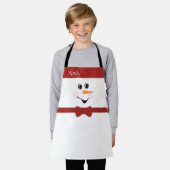 可愛モダンいカスタム雪だるま顔エプロン蝶ネクタイ赤 エプロン (着用した状態)