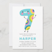 可愛モダンいカラフルおもしろいキッズ7誕生日 招待状 (正面)