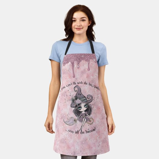 可愛モダンいガーリーピンクのスパークルハロウィーン エプロン (着用した状態)