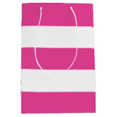 可愛モダンいガーリーホットピンクストライプホワイト ミディアムペーパーバッグ (正面)