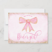 可愛モダンいガーリーbowピンクの水の色のフラワーガール 招待状 (正面)