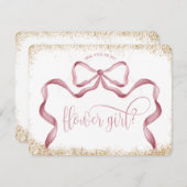 可愛モダンいガーリーbowピンクの水の色のフラワーガール 招待状 (正面/裏面)