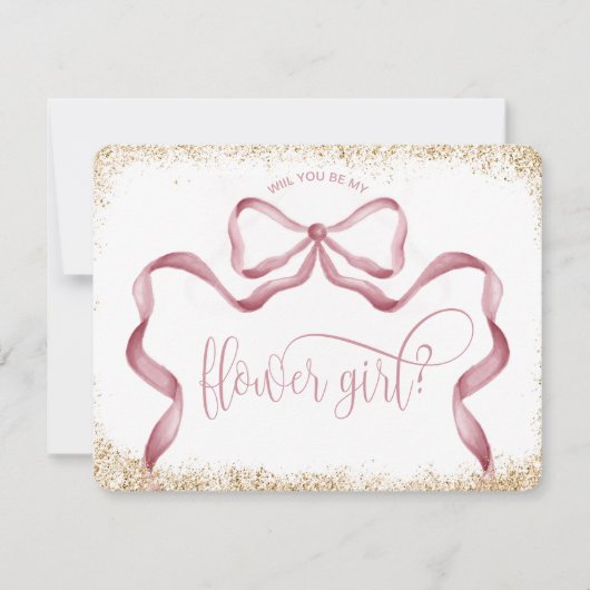 可愛モダンいガーリーbowピンクの水の色のフラワーガール 招待状 (正面)
