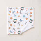 可愛モダンいキッズネイビー海スターフィッシュブルー バスタオルセット (ウォッシュタオル)