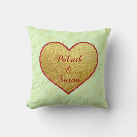可愛モダンいグリーン赤いハートラブバレンタインデー クッション (正面)