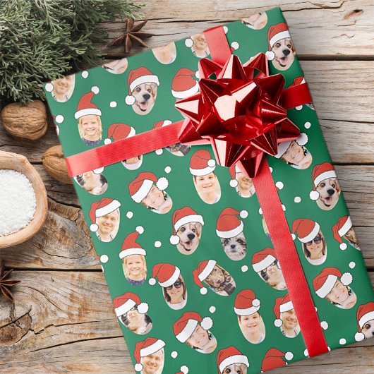 可愛モダンいサおもしろいンタ帽9家族の写真 ラッピングペーパー
