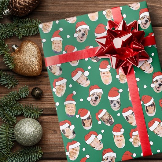 可愛モダンいサおもしろいンタ帽9家族の写真 ラッピングペーパー