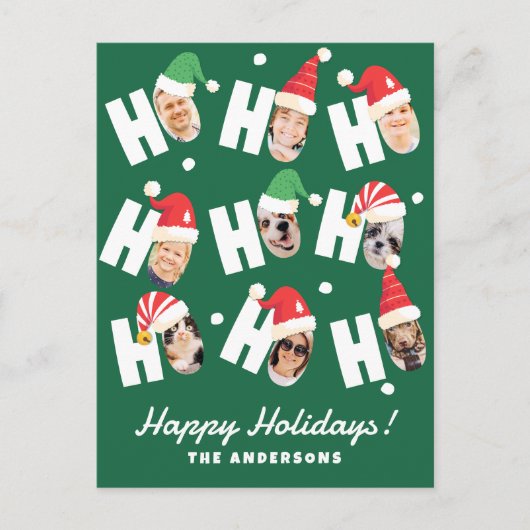 可愛モダンいサンタハット9枚の家族写真 シーズンポストカード (正面)