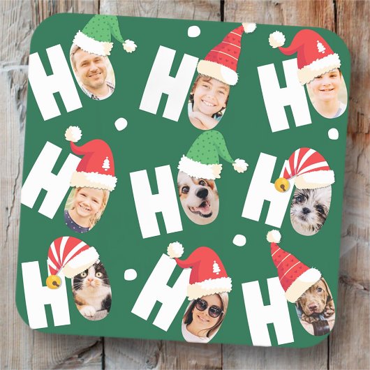 可愛モダンいサンタハット9枚の家族写真 スクエアシール