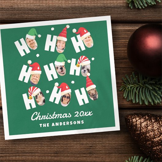 可愛モダンいサンタハット9枚の家族写真 スタンダードカクテルナプキン