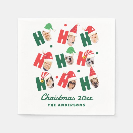可愛モダンいサンタハット9枚の家族写真 スタンダードカクテルナプキン (正面)