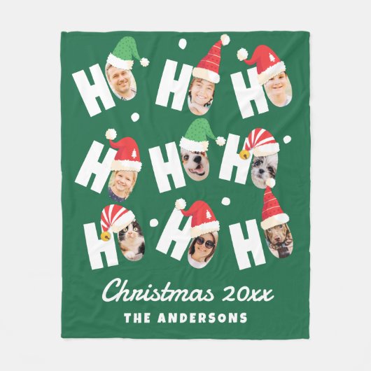 可愛モダンいサンタハット9枚の家族写真 フリースブランケット (正面)