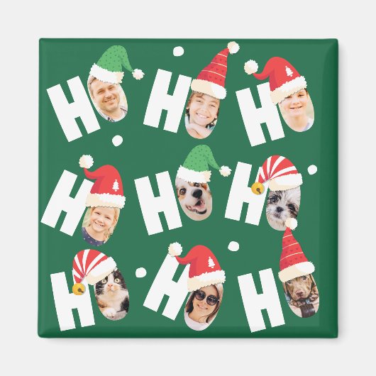 可愛モダンいサンタハット9枚の家族写真 マグネット (正面)