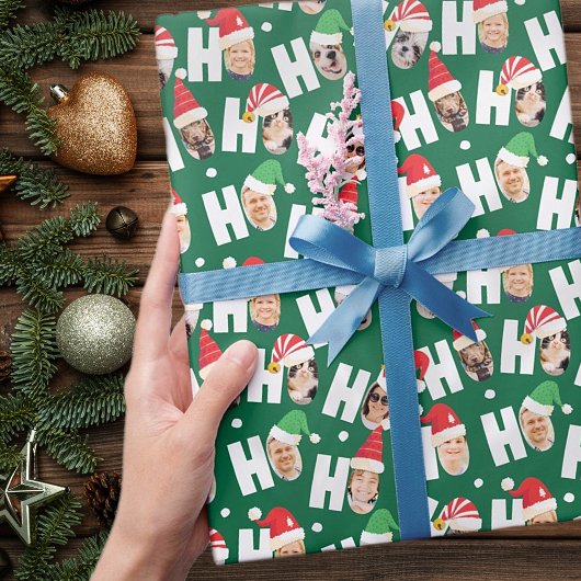可愛モダンいサンタハット9枚の家族写真 ラッピングペーパー