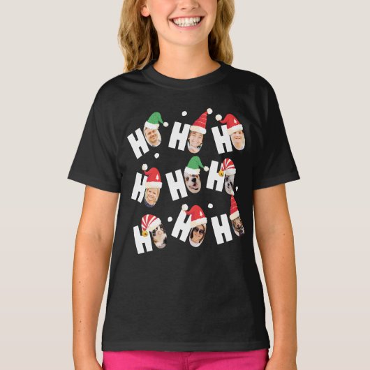 可愛モダンいサンタハット9枚の家族写真 Tシャツ (正面)