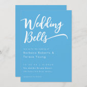 可愛モダンいスカイブルーベルスクリプト結婚の 招待状 (正面/裏面)