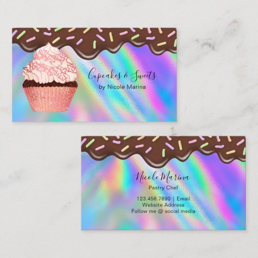 可愛モダンいチョコレートカップケーキスイーツベーカリー 名刺 (正面/裏面)