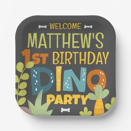 可愛モダンいディノデュラキッド誕生日 ペーパープレート (正面)
