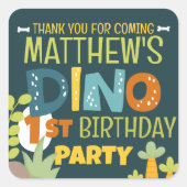 可愛モダンいディノ恐竜キッド誕生日ありがとう スクエアシール (正面)