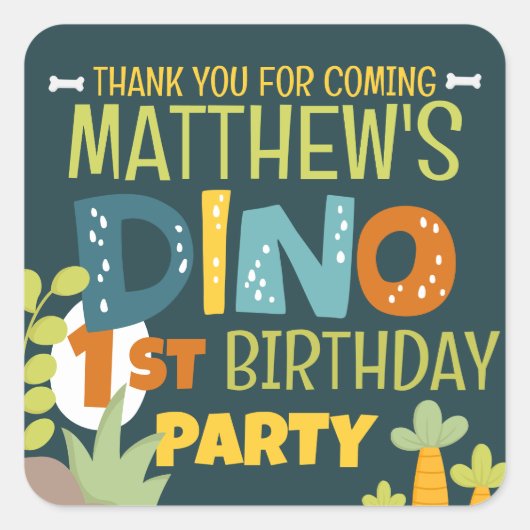 可愛モダンいディノ恐竜キッド誕生日ありがとう スクエアシール (正面)