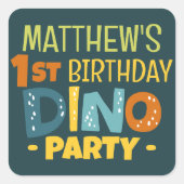 可愛モダンいディノ恐竜キッド誕生日ありがとう スクエアシール (正面)