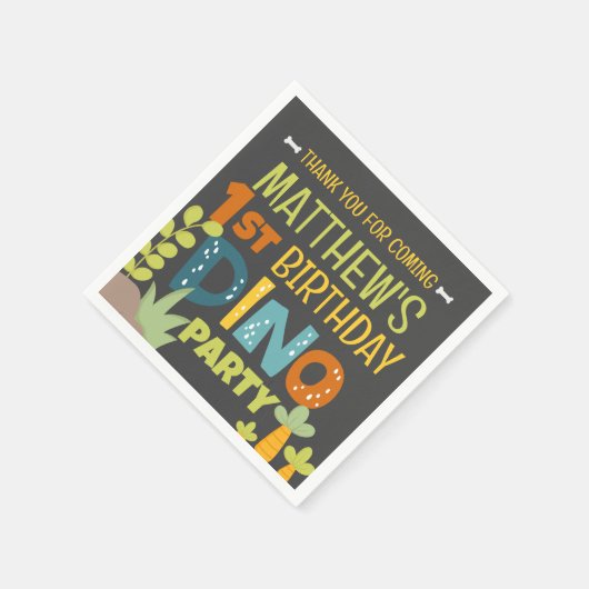 可愛モダンいディノ恐竜キッド誕生日ありがとう スタンダードカクテルナプキン (角)