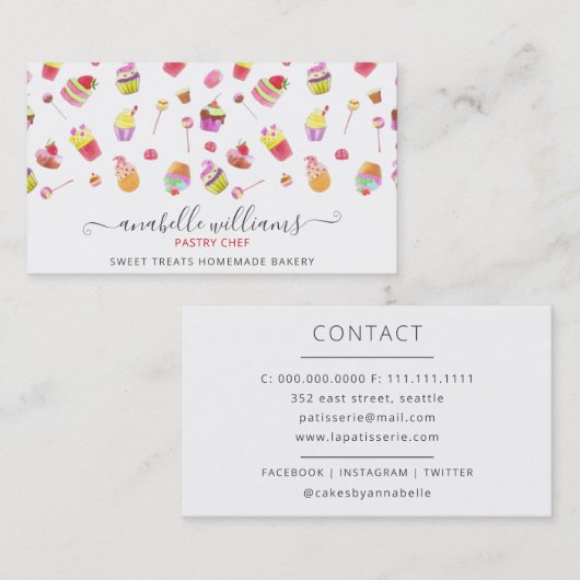 可愛モダンいデザートのケーキベーカリーパティシエ 名刺 (正面/裏面)