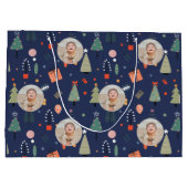 可愛モダンいネイビーおもしろいルのクリスマス ラージペーパーバッグ (裏面)