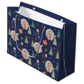 可愛モダンいネイビーおもしろいルのクリスマス ラージペーパーバッグ (正面アングル)