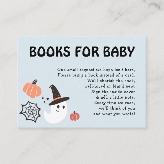 可愛モダンいハロウィンの男の赤ちゃんシャワー本 エンクロージャーカード (正面)