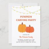 可愛モダンいハロウィーンカボチャ彫刻パーティー 招待状 (正面)