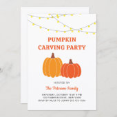 可愛モダンいハロウィーンカボチャ彫刻パーティー 招待状 (正面/裏面)