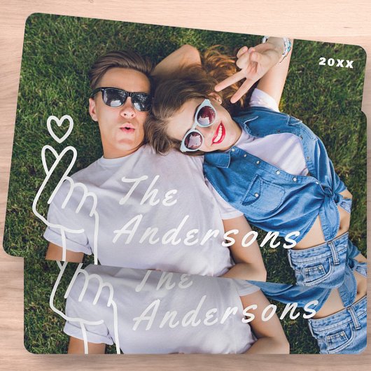 可愛モダンいハートハンドサインカスタムフォトクリスマス シーズンカード