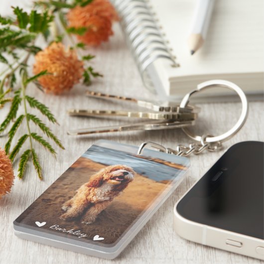 可愛モダンいハートパーソナライズされた2枚 | ヘビーホワイト キーホルダー (正面右)