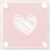 可愛モダンいハート白と赤のミニマルエレガント ガラスコースター (裏面)