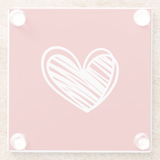 可愛モダンいハート白と赤のミニマルエレガント ガラスコースター (裏面)