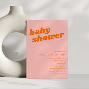 可愛モダンいパステルピンクオレンジレトロベビーシャワー 招待状