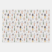 可愛モダンいパターンsanta l雪だるまとツリークリスマス ラッピングペーパーシート (正面2)