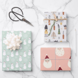 可愛モダンいパターンsanta l雪だるまとツリークリスマス ラッピングペーパーシート
