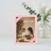 可愛モダンいピメリーンクと明るいクリスマスの写真 シーズンカード (スタンド正面)