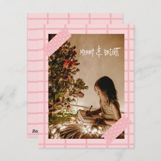 可愛モダンいピメリーンクと明るいクリスマスの写真 シーズンカード (正面/裏面)