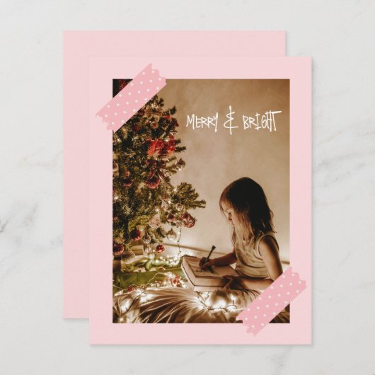 可愛モダンいピメリーンクと明るいクリスマスの写真 シーズンカード (正面/裏面)