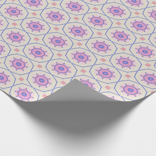 可愛モダンいピンクのペリウィンクル青い幾何学模様 ラッピングペーパー (角)