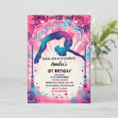 可愛モダンいピンクの女の子体操10歳の誕生日 招待状 (スタンド正面)