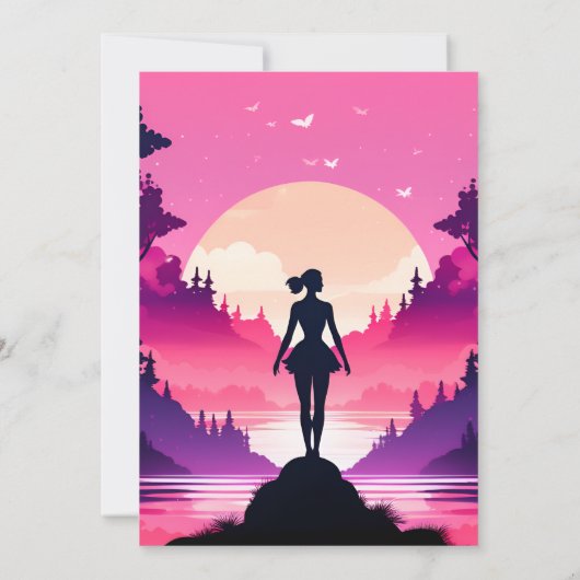 可愛モダンいピンクの女の子体操10歳の誕生日 招待状 (裏面)