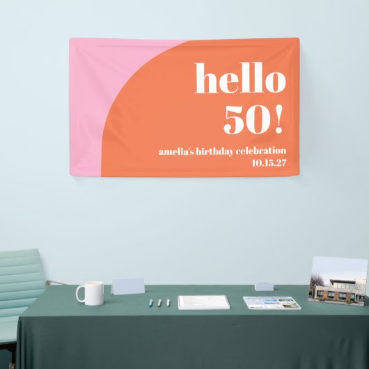 可愛モダンいピンクオレンジアーチ50誕生日カスタム 横断幕 (トレードショー)
